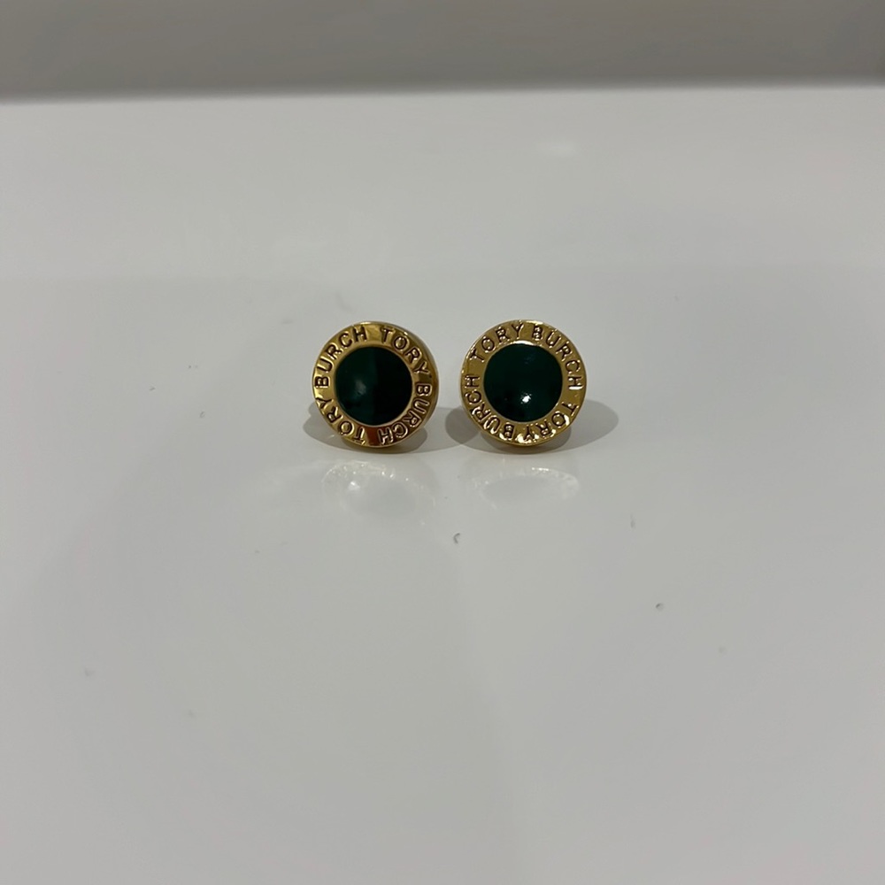 Emerald green, Tory Burch, pendant earring with gold trim